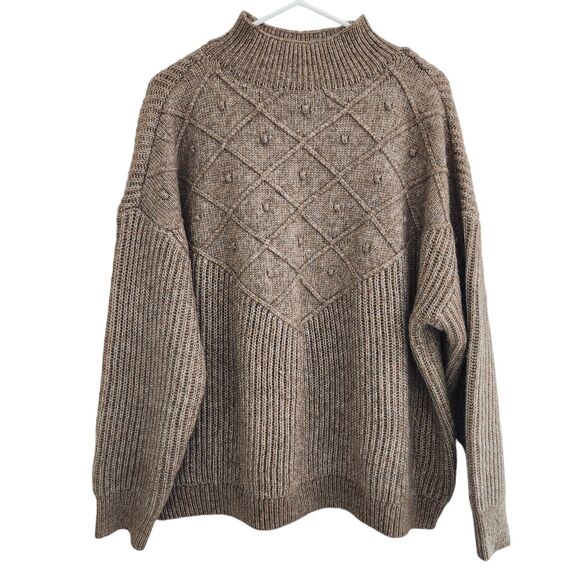 Calvin Klein Sweaters - Calvin Klein Women Brown Mock Neck Cable 3D Knit Sweater Long Sleeve Size Large